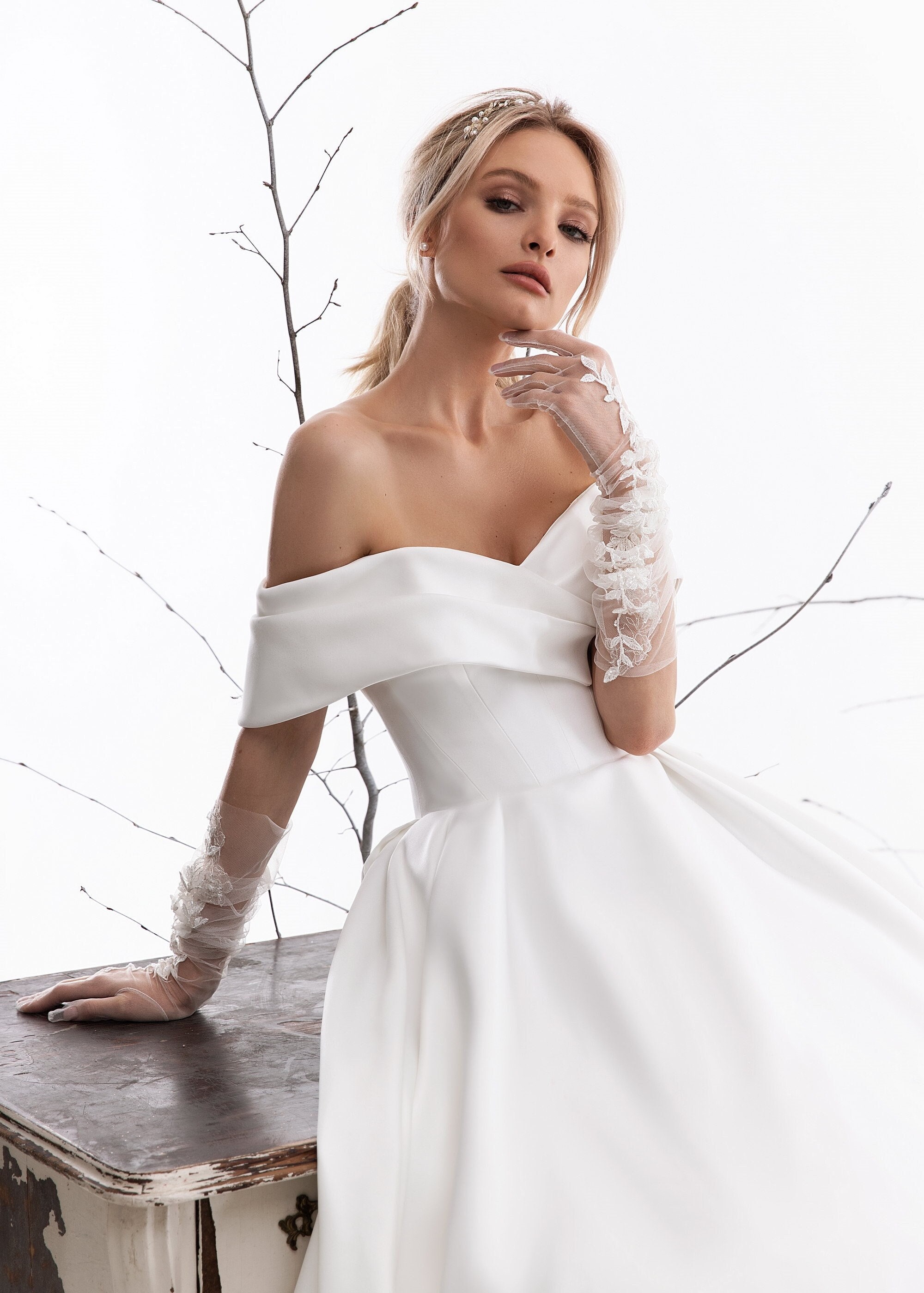 off shoulder bardot wedding dress