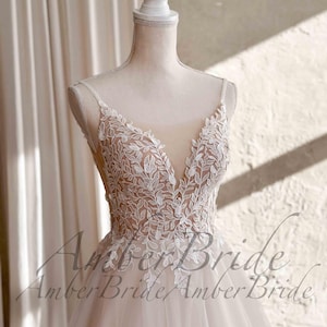 Fairy Floral A Line Wedding Dress with Embroidered Wildflower Bodice and Plunging V-Neckline Boho Romantic Bridal Dress Fantasy Nature Style