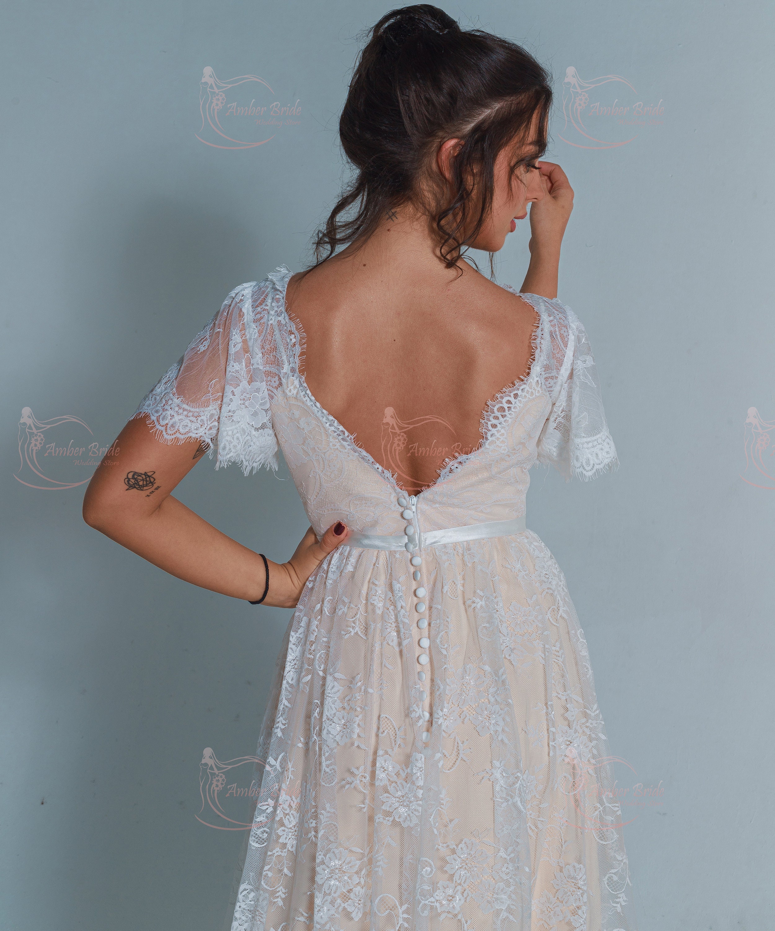 Flutter Sleeve Wedding Dress Bohemian Wedding Dress Open Etsy Canada