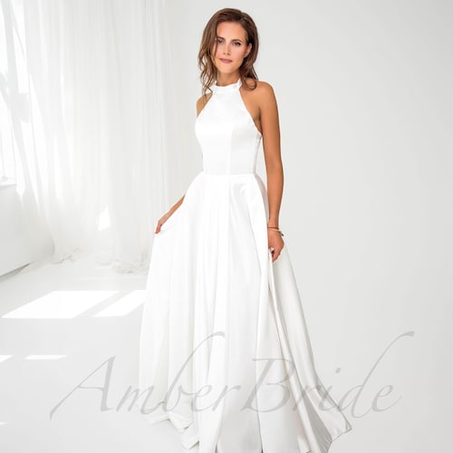 green emerald velvet dress Zapaka Women High Neck Wedding Dress with Puff Sleeves A Line Tulle Ivory Lace Long Bridal Dress, Ivory / US18W main image 0