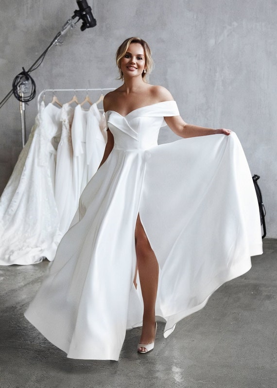 Simple A-Line Off The Shoulder Wedding Dress