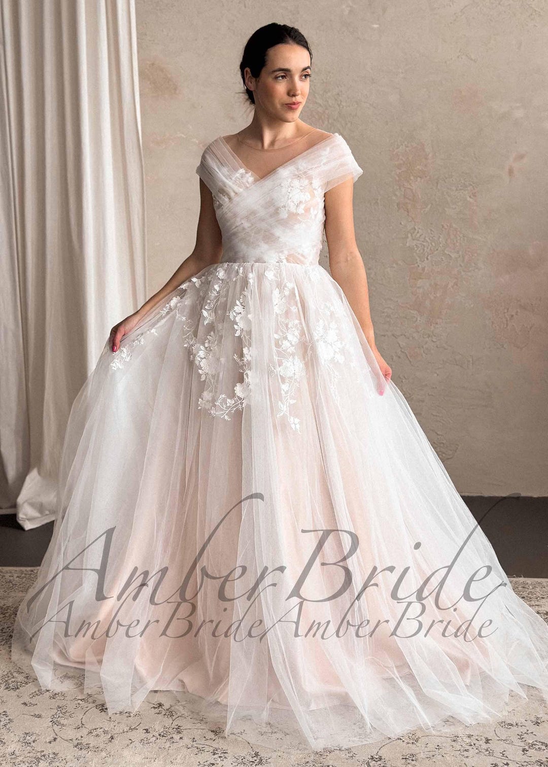 blush wedding dress off the shoulder off shoulder long sleeve ball gown wedding dress Blushing Pink Long Wedding Dresses Off-the-shoulder Long Sleeve Wedding Gowns SEW001