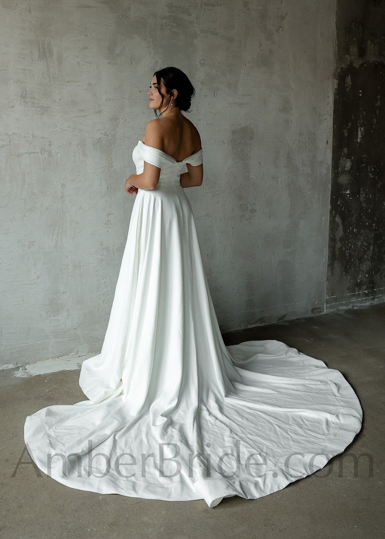 Minimalist Wedding Dress, Off Shoulder Wedding Dress, Modest Wedding Dress White Ball Gown, Off The Shoulder Wedding Dress image 4