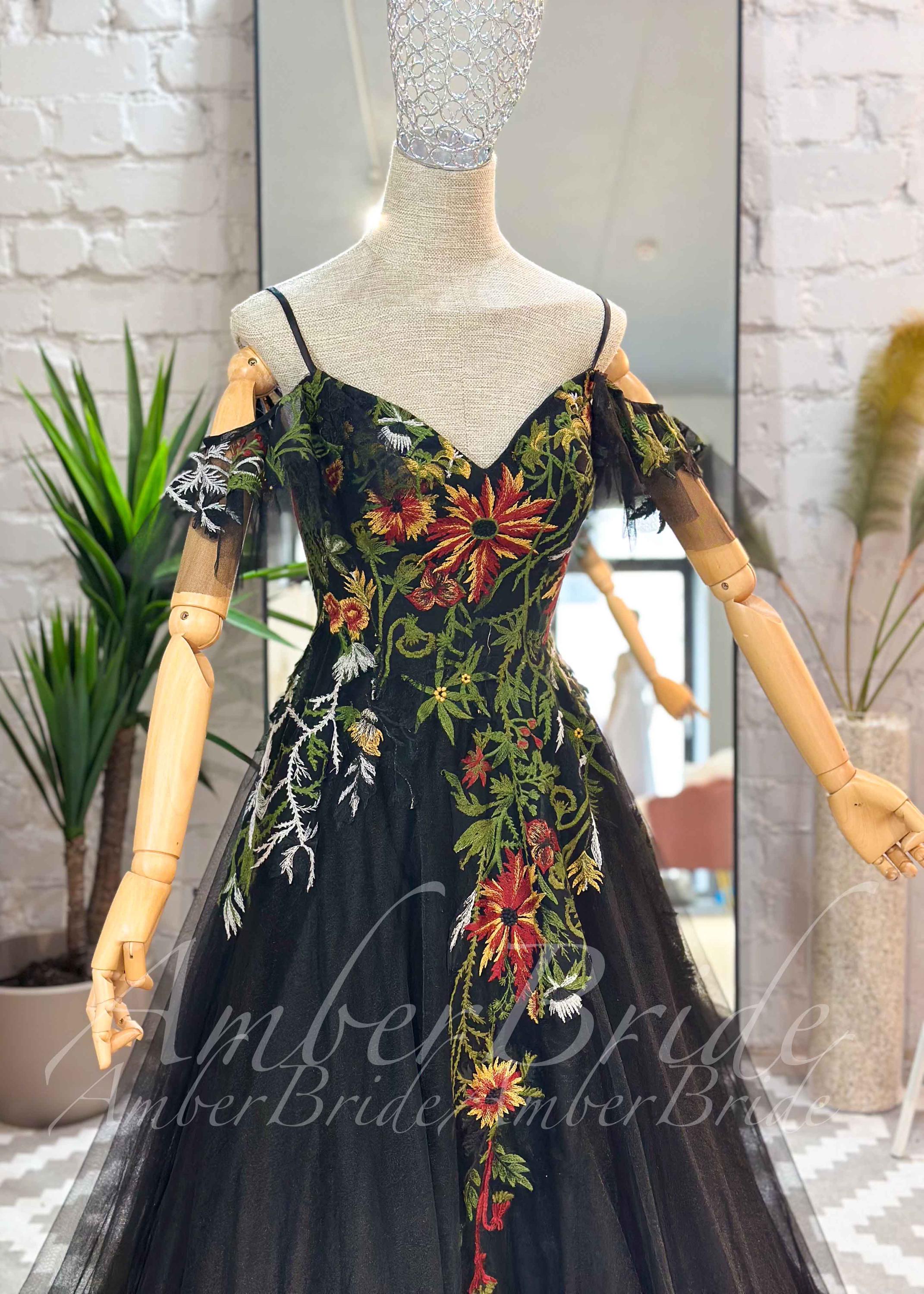 blue dress for baby girl Black Floral Prom Dresses Off The Shoulder Formal Dress 24033 Custom Colors / US14