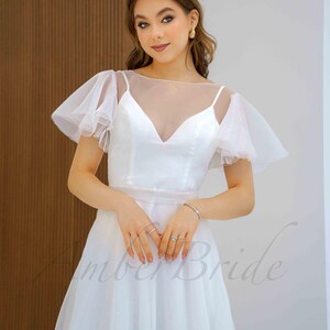 Simple Flutter Sleeve Wedding Dress A Line Modest Dress Wedding ...