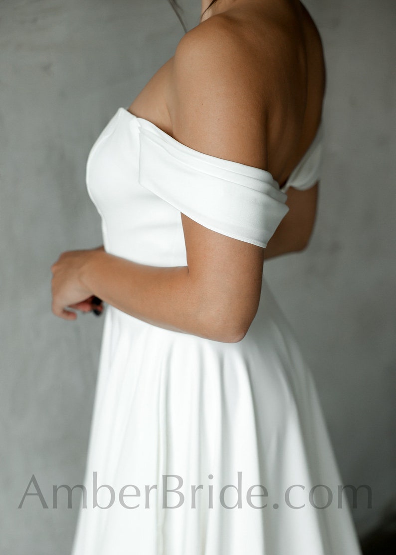 Minimalist Wedding Dress, Off Shoulder Wedding Dress, Modest Wedding Dress White Ball Gown, Off The Shoulder Wedding Dress image 3
