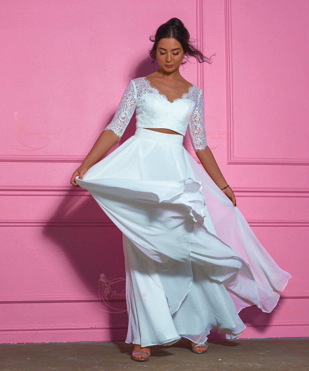 Two Piece Wedding Dress Crop Top Wedding Dress Lace Wedding Dress 