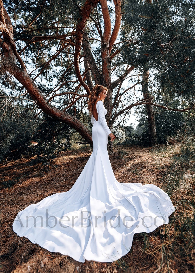 Long Sleeve Wedding Dress, Mermaid Wedding Dress, Minimalist Wedding Dress, Trumpet Wedding Dress, Wedding Dress With Sleeves image 1