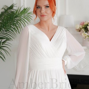 Simple Long Sleeve Wedding Dress Alternative Wedding Dress Elegant Wedding Dress Ethereal Wedding Dress Flowy Wedding Dress Reception Dress image 2