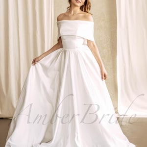 Simple Off Shoulder Wedding Dress A Line Satin Dress Wedding Minimalist Elegant Bridal Dress Classic Off The Shoulder Wedding Gown Corset