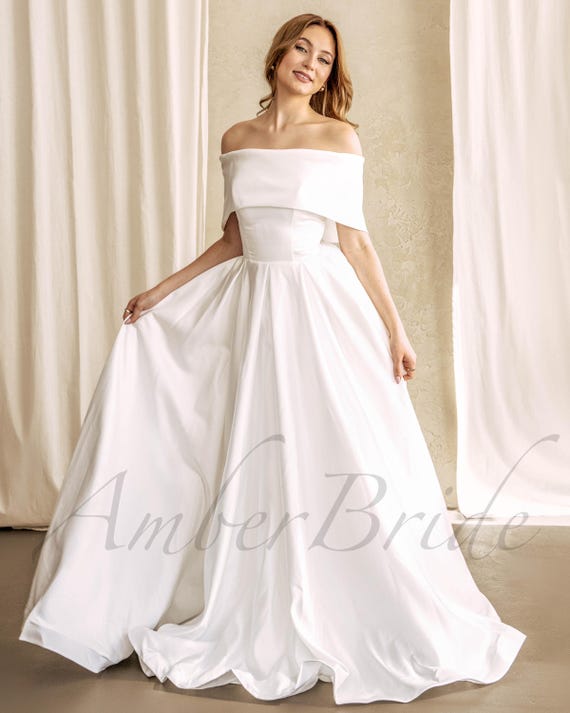 simple a line off the shoulder wedding dress Asymmetrical Ruffle Gown Black / XS main image 1