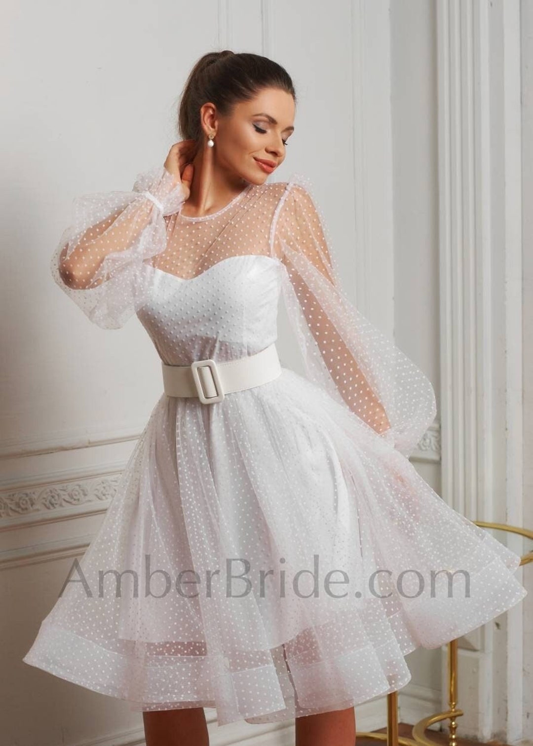 Short Wedding Dress Simple Wedding Dress Puffy Sleeve - Etsy