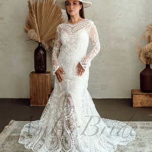 Boho Wedding Dress Rustic Wedding Dress Nontraditional Wedding Dress Bohemian Wedding Dress Boho Long Sleeve Wedding Dress Boho