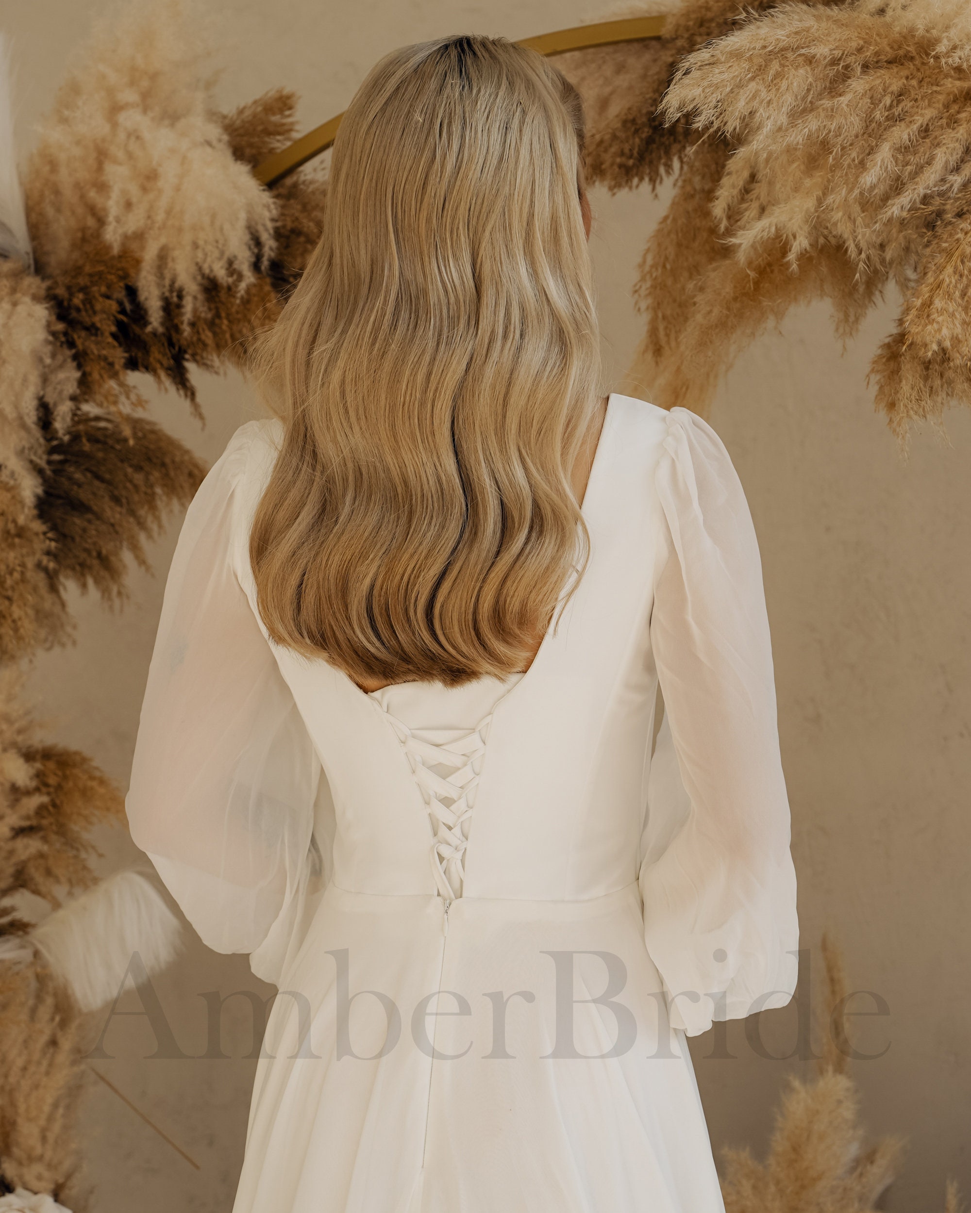 chinese dress ladies Rustic Long Sleeve Lace Wedding Dress With Lining A-line Beach Wedding  Dresses SEW005|Selinadress – SELINADRESS main image 1