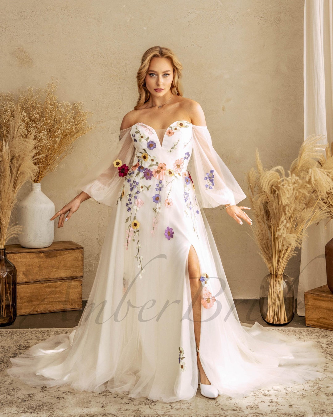 Colorful Wedding Dress With Flowers Fantasy Dress Wedding Fairy