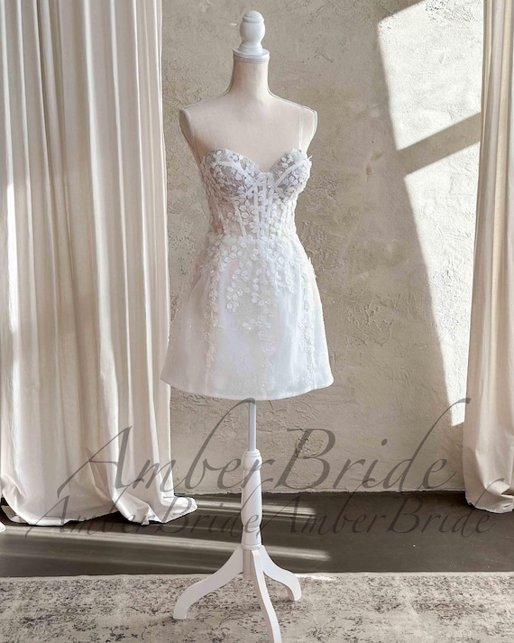 fitted lace wedding dress Two Piece Mermaid Wedding Dresses Short Sleeve Lace Beach Wedding Dress AWD1182 main image 0