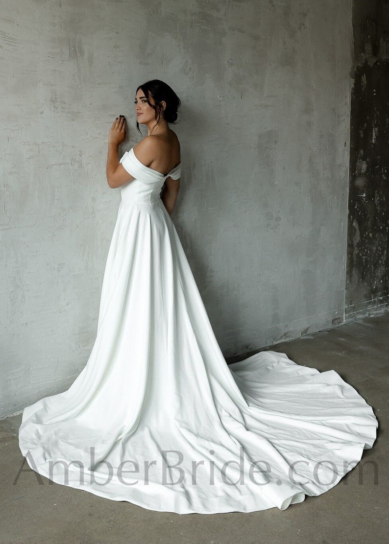 Minimalist Wedding Dress, Off Shoulder Wedding Dress, Modest Wedding Dress White Ball Gown, Off The Shoulder Wedding Dress image 1