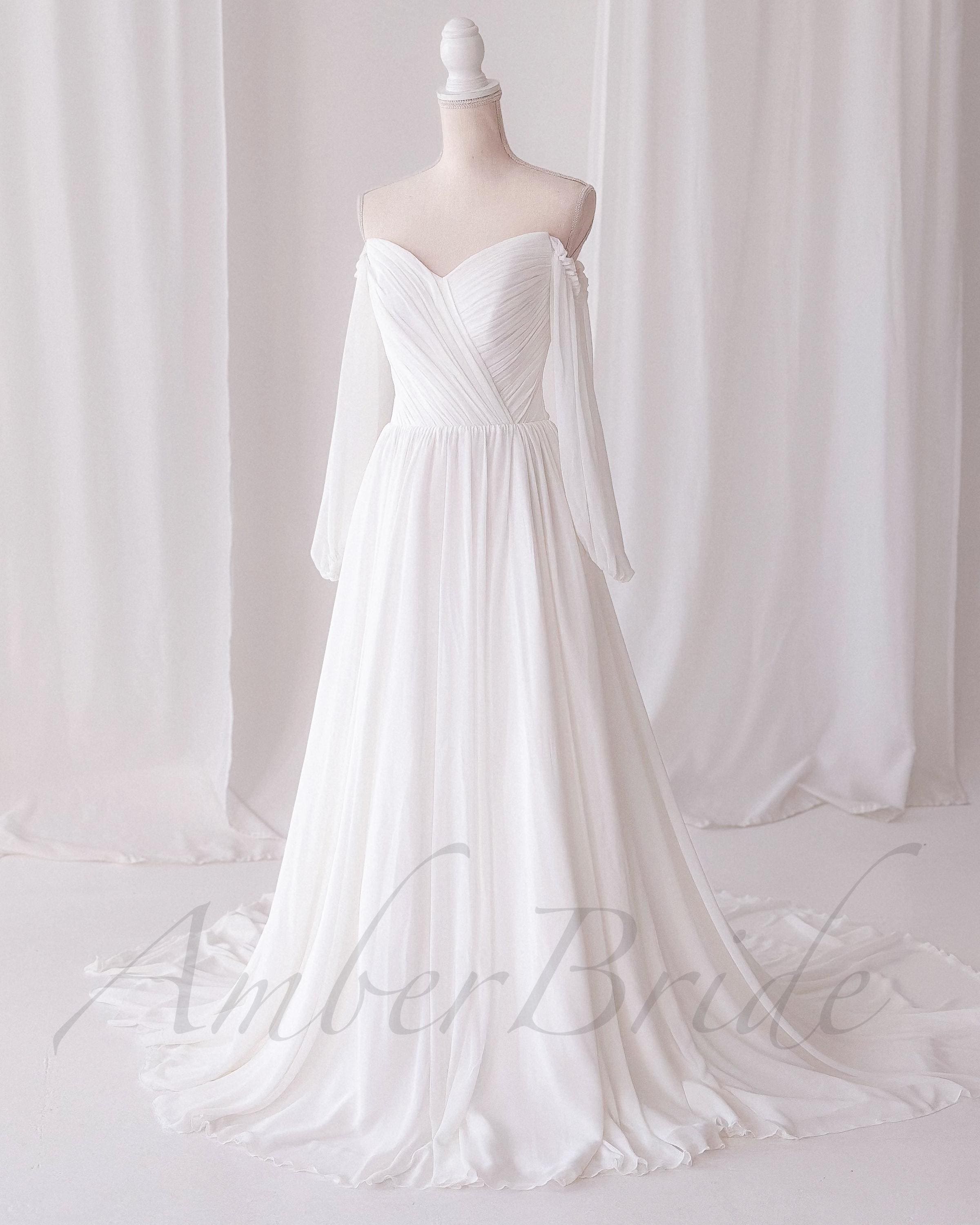 off the shoulder bishop sleeve wedding dress Pearl Off-Shoulder Bishop Sleeves