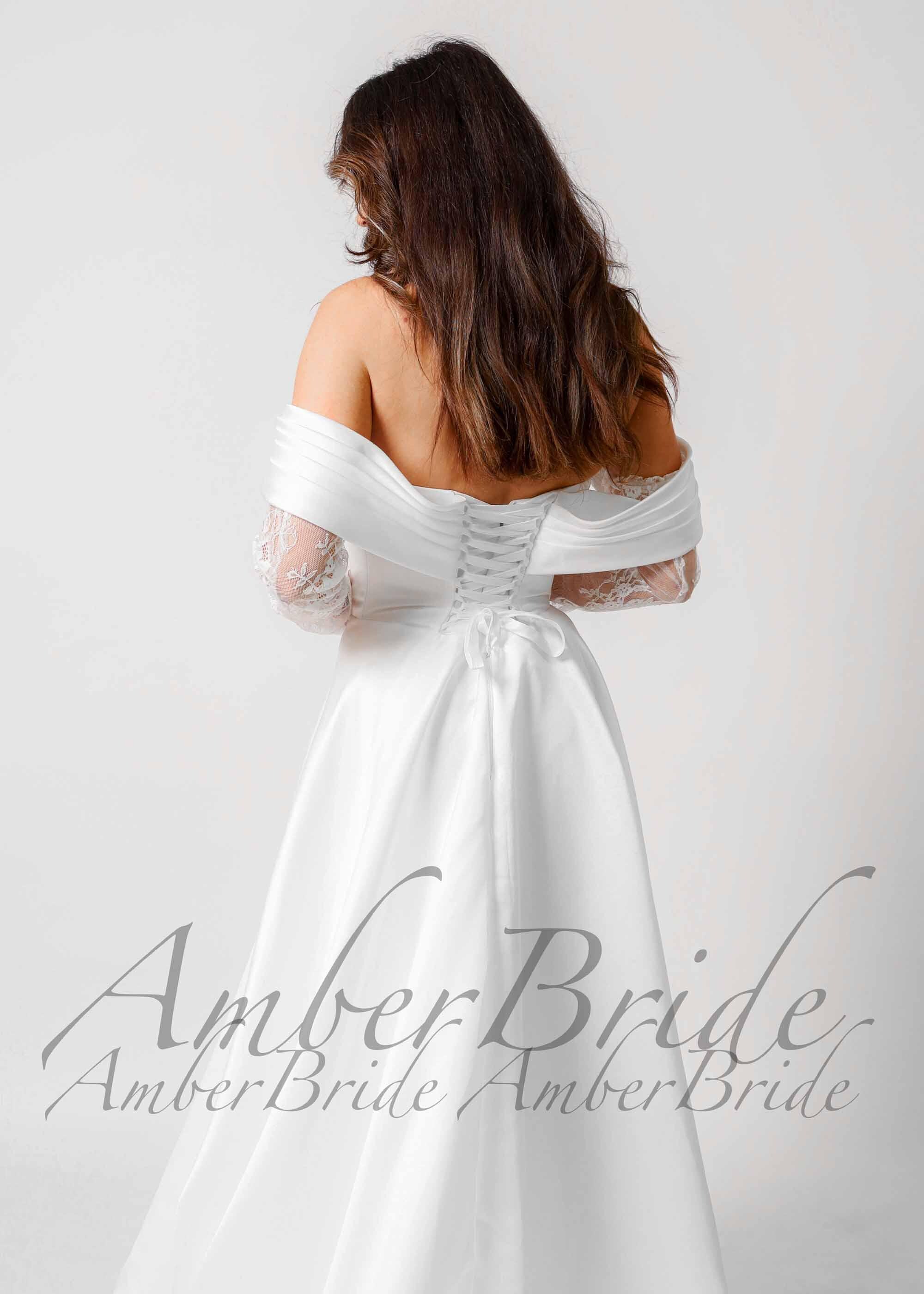 Modern Satin Wedding Dress off Shoulder A Line Dress Wedding Whimsical ...