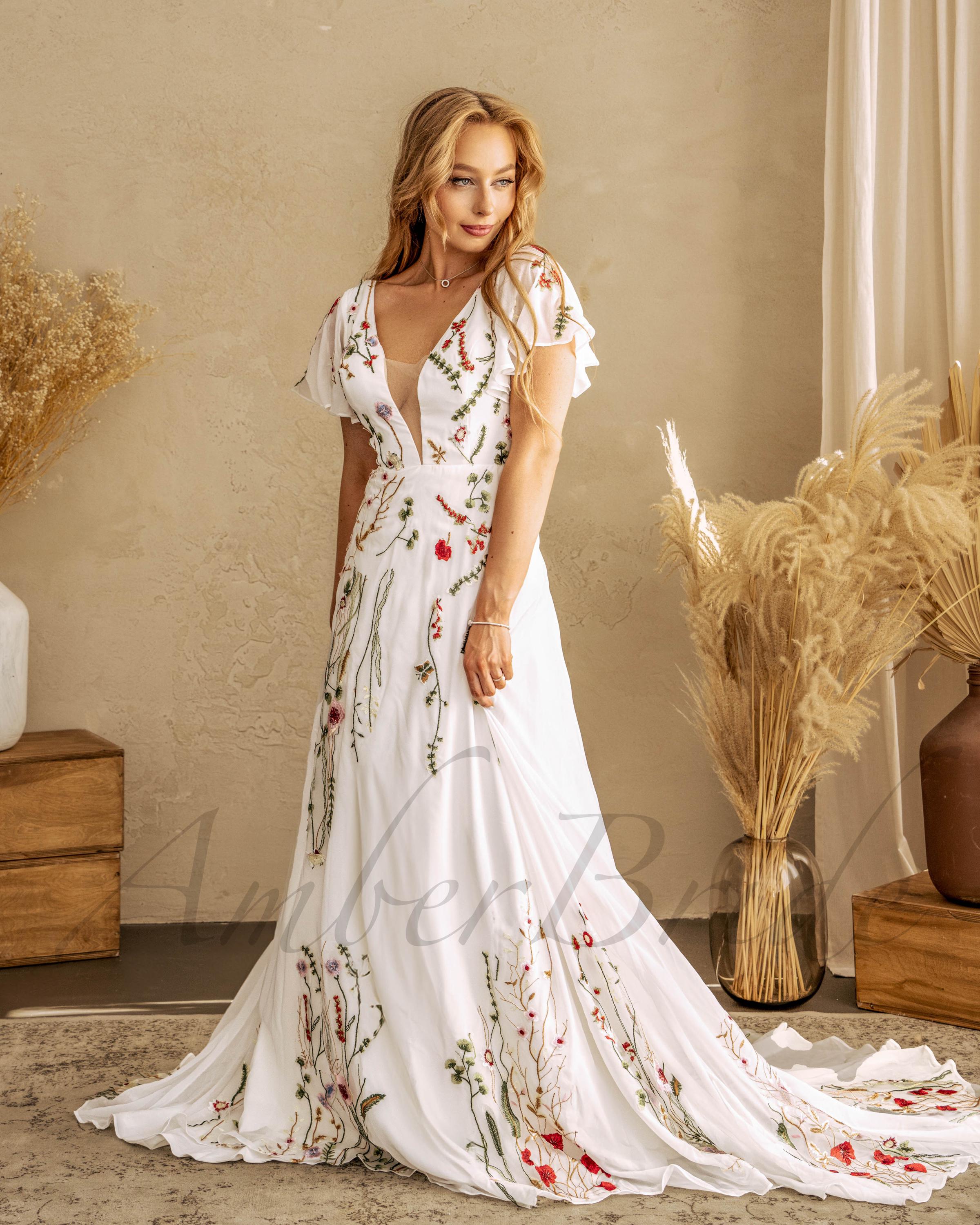 Sunflower Embroidered Wedding Gown - Etsy