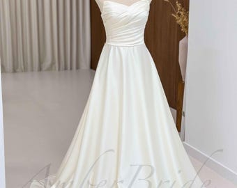 Modernes Gericht Brautkleid A-Linie Satin Kleid Hochzeit Trägerlos Skurriles Brautkleid Einfaches Korsett Brautkleid Elegantes Braut Kleid