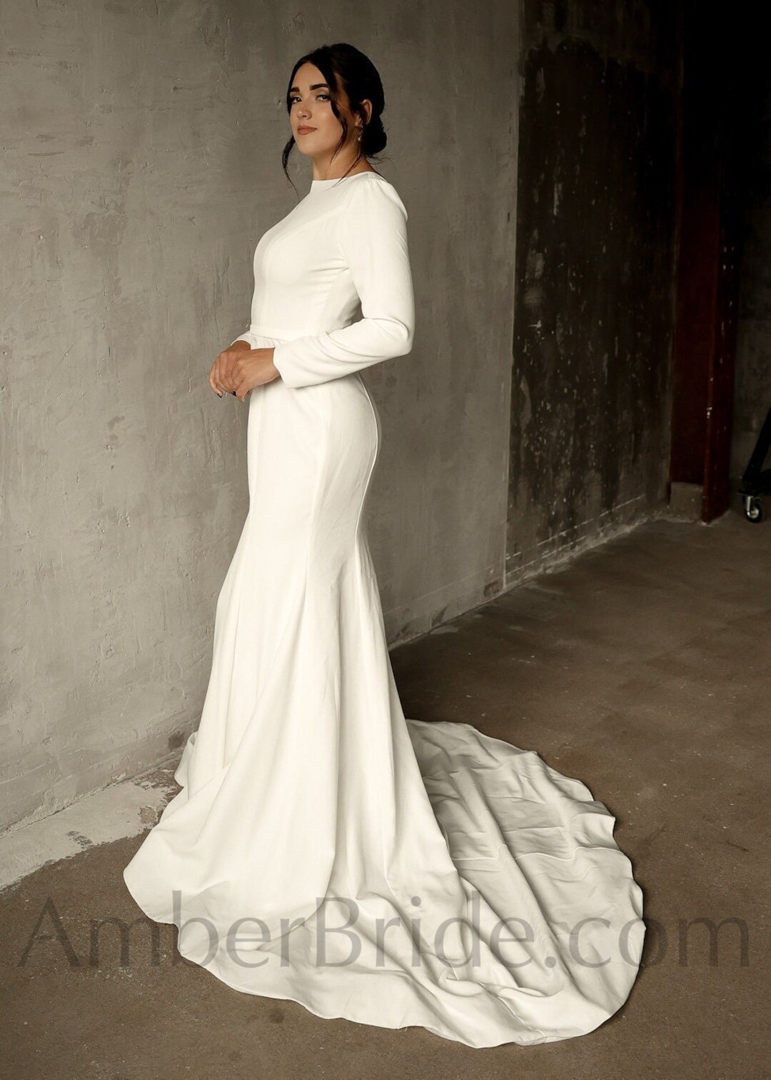 Mermaid Wedding Dress Boatneck Wedding Dress Long Sleeve Wedding