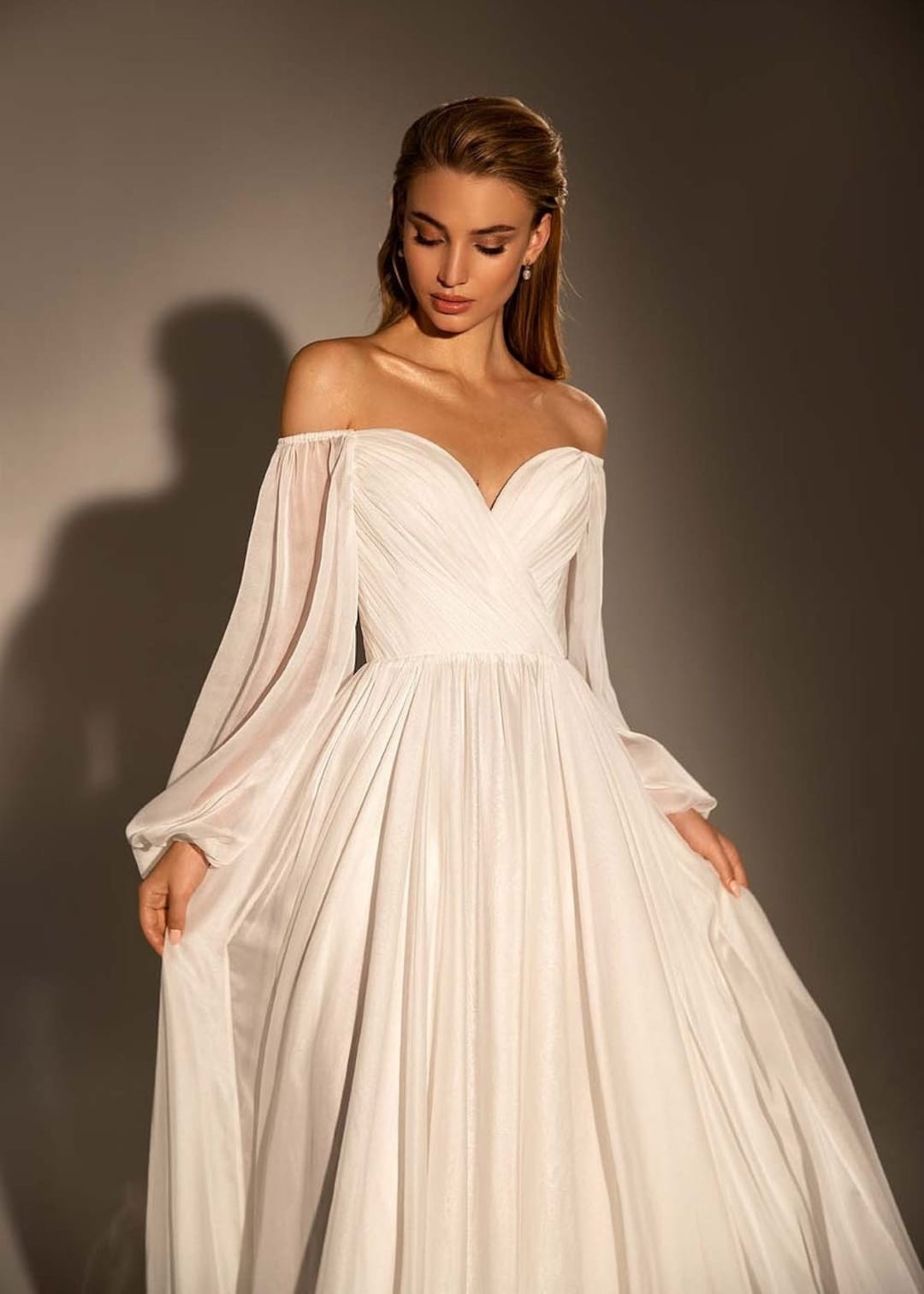 off the shoulder wedding dress long sleeve