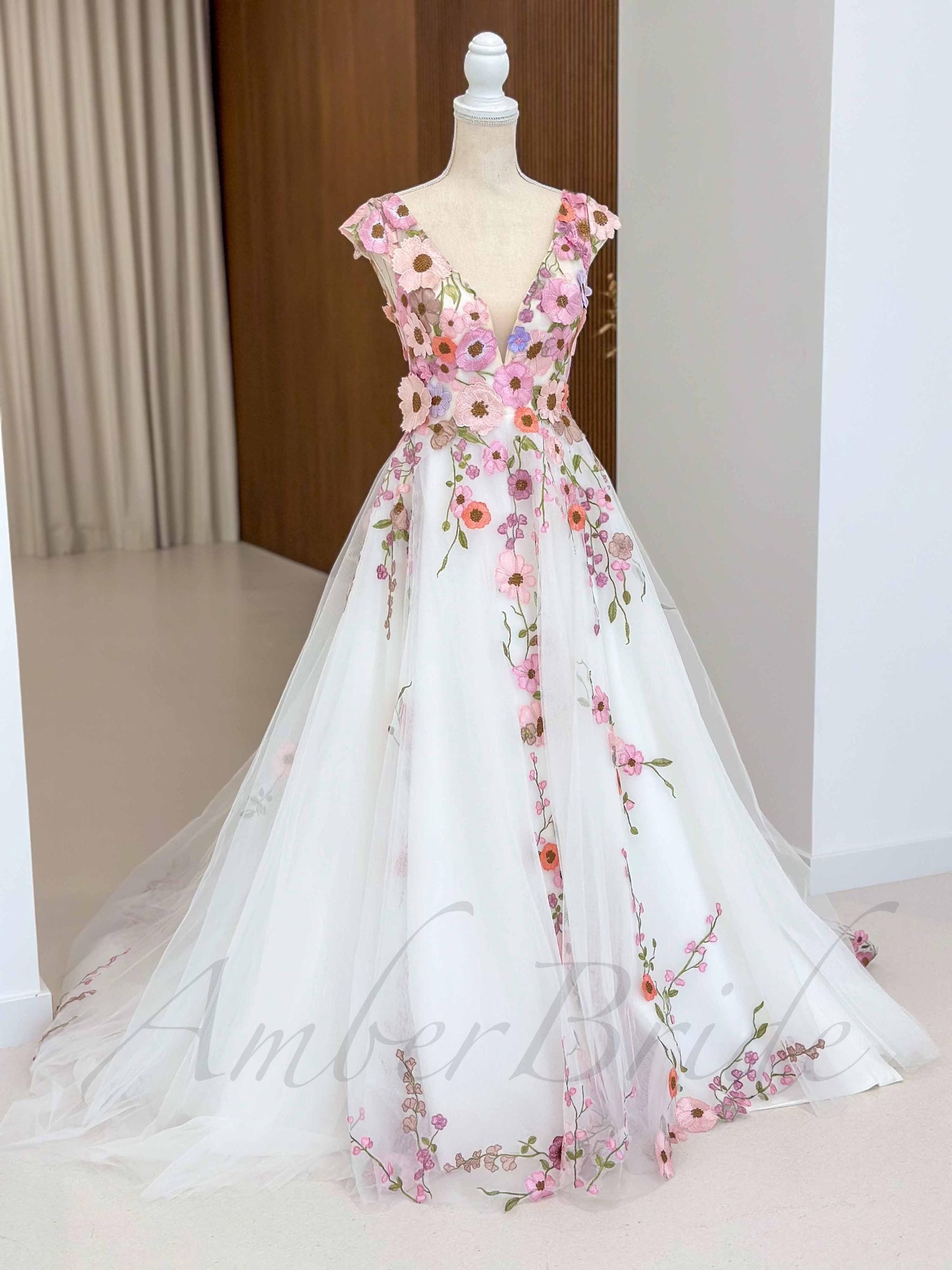 Pink Floral Wedding Dress Colorful Fairy Bridal Dress Fantasy Pink Floral Wedding Dress Colorful Fairy Bridal Dress Fantasy