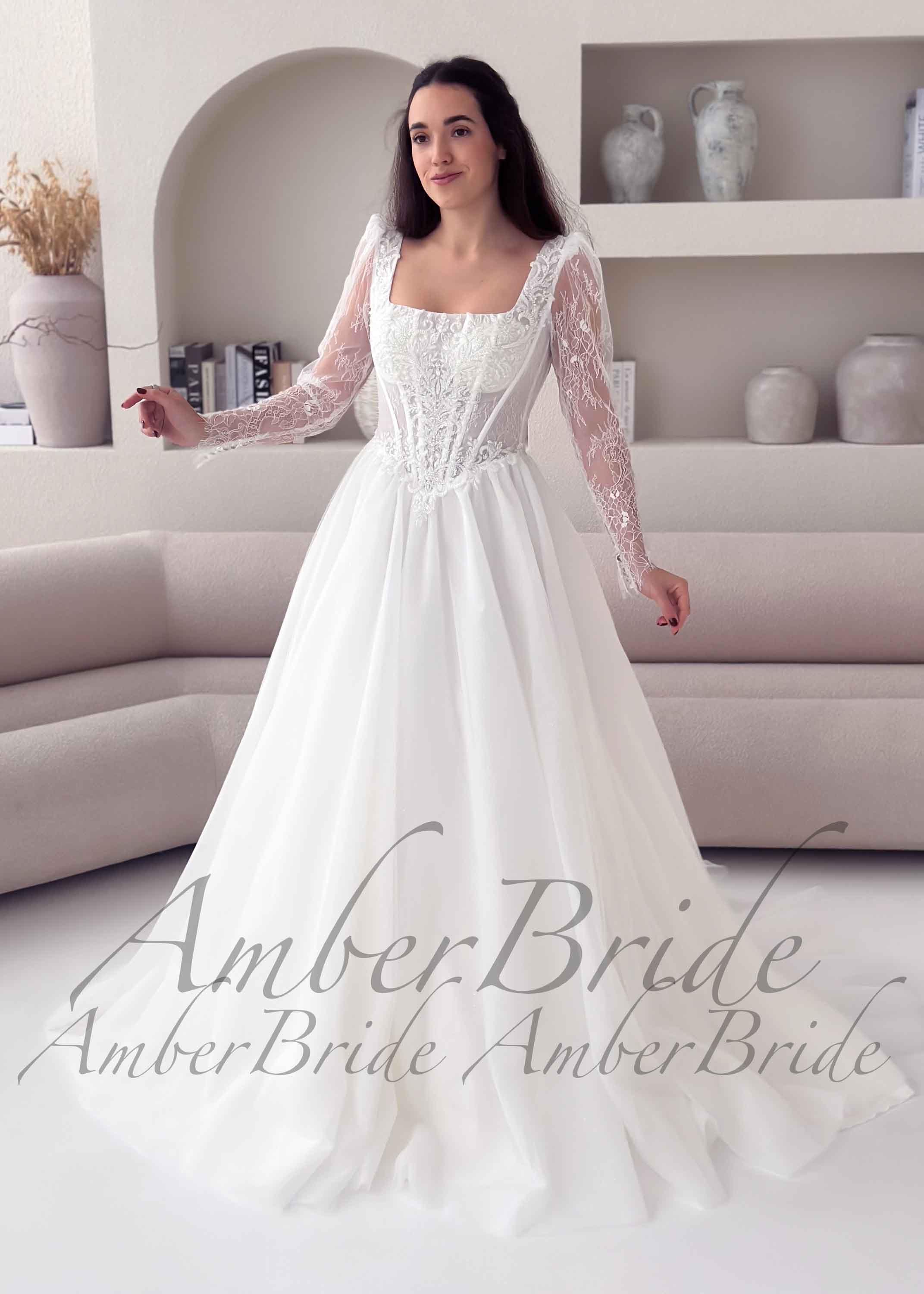 basque waist long sleeve dress Long Sleeves Elegant Basque Waist Wedding Dress