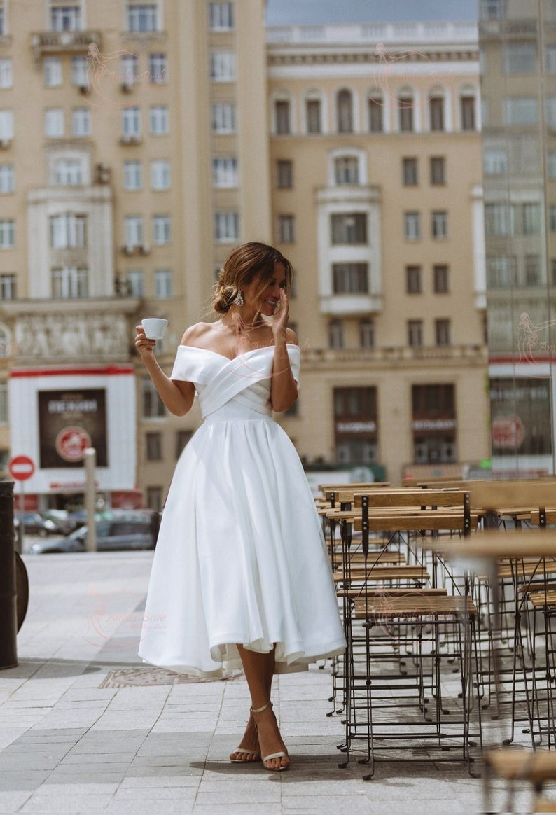 Short Wedding Dress Simple Wedding Dress Tea Length Wedding image 1