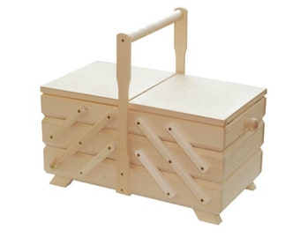 Wooden sewing box made from natural wood, unpainted wooden box for craft supplies, raw wood box for decoupage