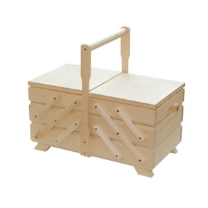 Wooden sewing box made from natural wood, unpainted wooden box for craft supplies, raw wood box for decoupage