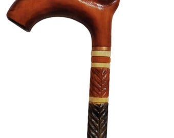 Carved walking cane, Folk walking stick made from wood, Handmade cane, Fashionable lightweight cane, Durable walking stick with rubber cap