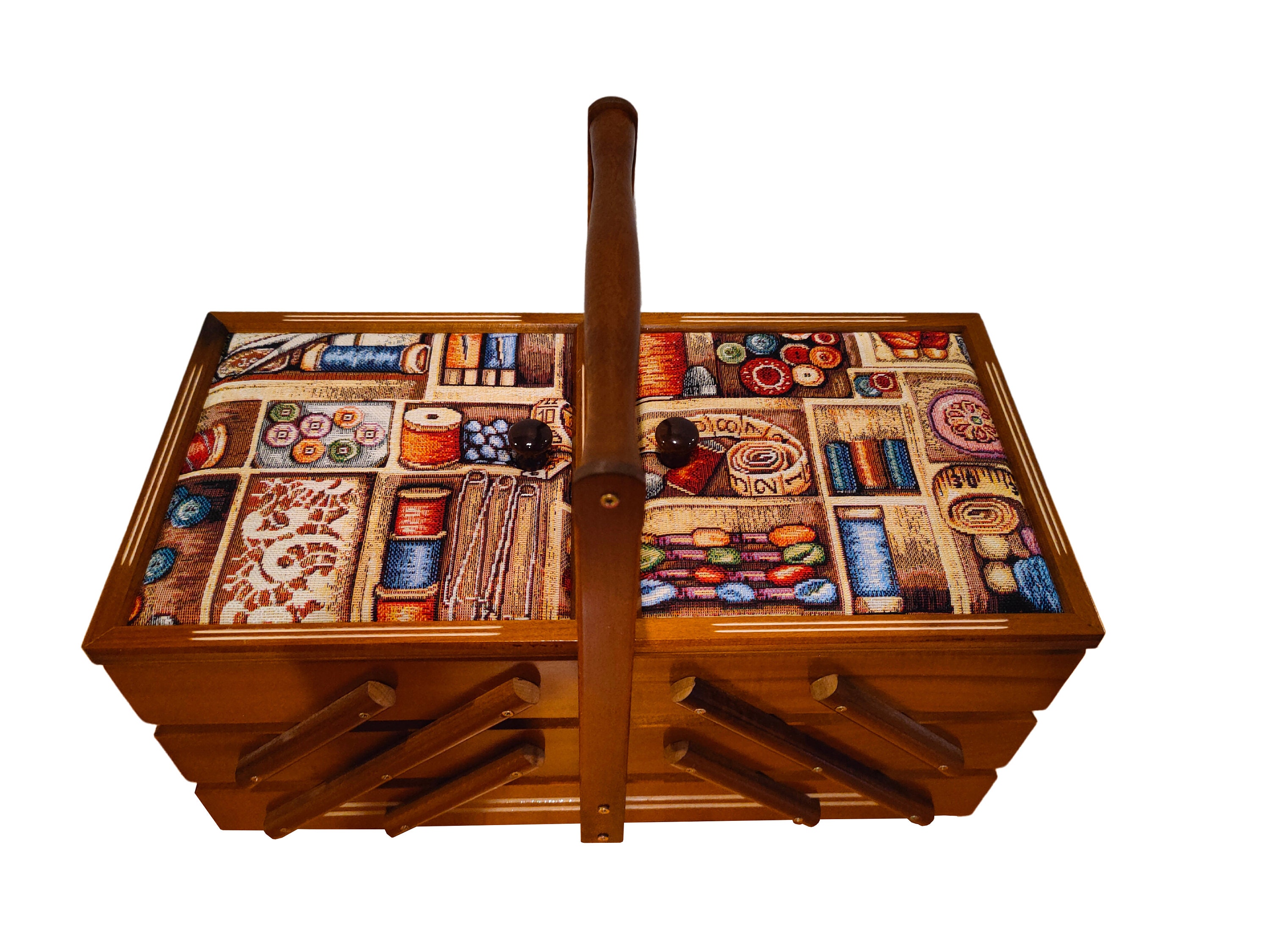 Costurero de madera, caja de almacenamiento marrón, joyero grande, caja  expandible tapizada, almacenamiento de suministros para manualidades, caja  concentrina, organización -  México