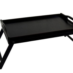 Black rustic tray, Wooden coffee table, Breakfast table tray,  Laptop stand, Breakfast in bed, Folding legs tray with handles, Serving tray