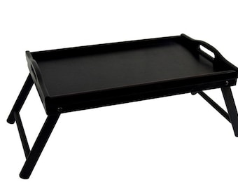 Black rustic tray, Wooden coffee table, Breakfast table tray,  Laptop stand, Breakfast in bed, Folding legs tray with handles, Serving tray