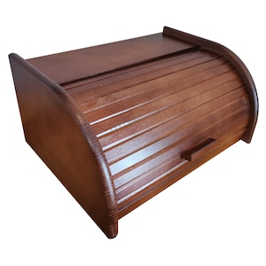 Brown bread box, wooden breadbox, bread bin, kitchen organization, Farmhouse furniture, wood bread box, roll top, Modern, farmhouse decor