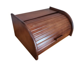 Panera marrón, panera de madera, panera, organización de cocina, muebles de granja, panera de madera, tapa enrollable, moderna, decoración de granja