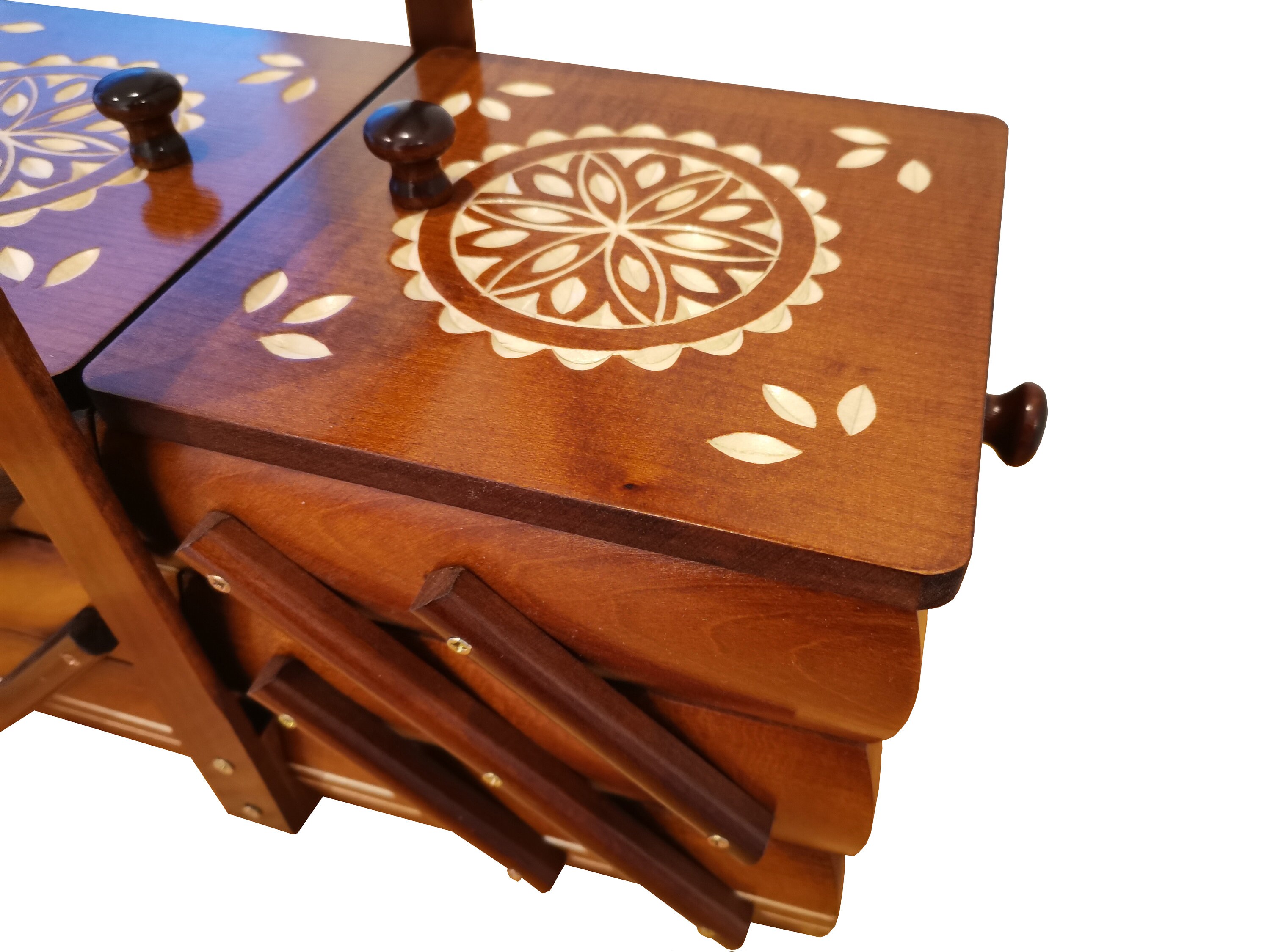 Pequeña caja de coser de madera caddy de costura tallada | Etsy