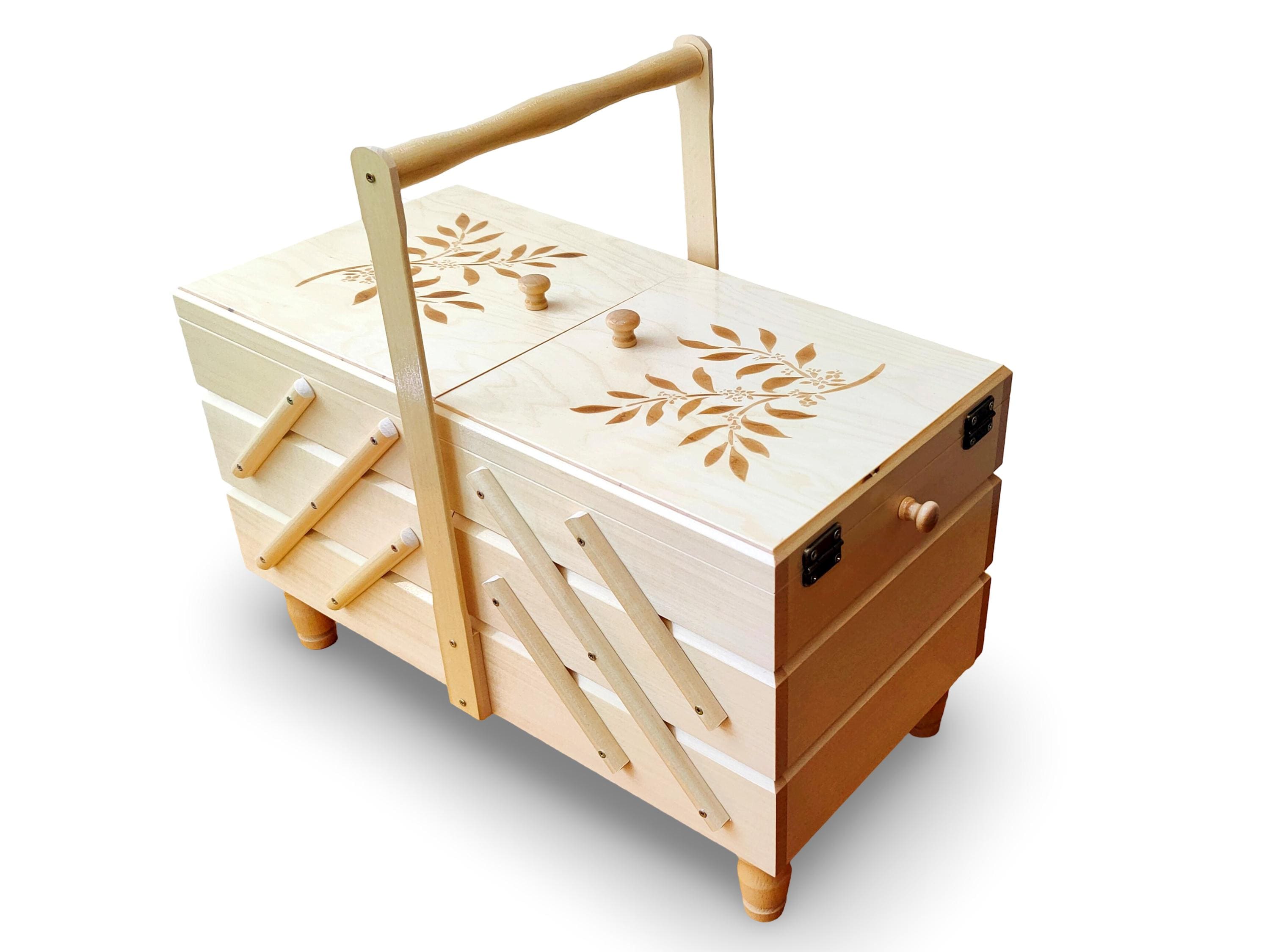 Biggest wooden box for sewing kit, enormous wood storage box for sewing equipment, huge jewelry box, natural sewing box, XXL accordion box