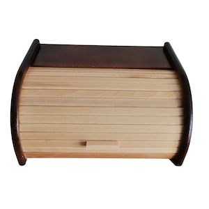 Simply bread box made from natural wood, modern brown bread bin, big food container, farmhouse furniture, kitchen storage, bakery storage