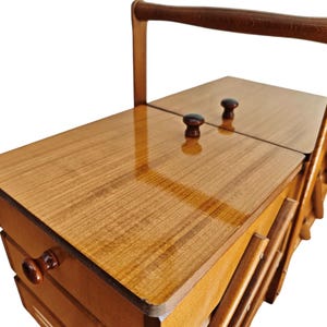 Scatola organizer in legno per cucito, cestino a fisarmonica per cucito, contenitore pieghevole per lavori creativi, grande contenitore per cucito, scatola porta gioielli, regalo per lei immagine 4