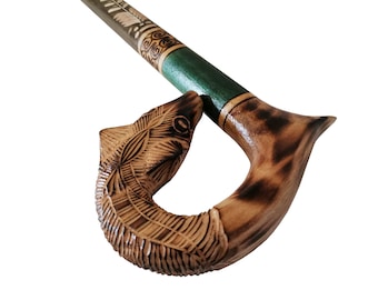 Walking stick with carved fox haed, Sturdy cane from wood, Wooden lightweight walking stick, Handmade cane, Sculptured ornamental handle