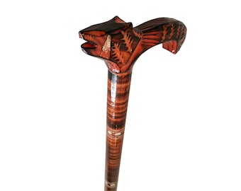 Handmade Wooden Walking Cane: Carved Wolf Head Handle