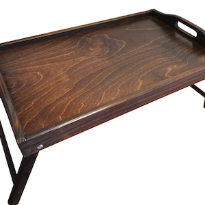 Brown rustic tray, Wooden coffee table, Breakfast table tray,  Laptop stand, Breakfast in bed, Folding legs tray with handles, Serving tray
