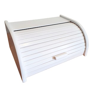 White bread box, large bread bin made from beech wood, decorative wooden kitchen storage, farmhouse, retro, rustic furniture, home gift