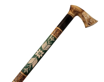 Carved walking cane, Folk walking stick made from wood, Handmade cane, Fashionable lightweight cane, Durable walking stick with rubber cap