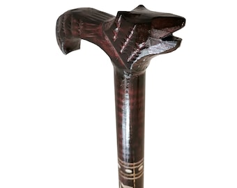 Handmade Beech Wood Walking Stick: Carved Wolf Head Handle