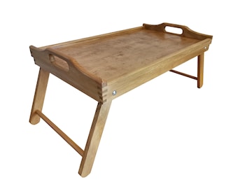 Frühstückstisch Tablett, Couchtisch, Laptop Ständer, Frühstück im Bett, Klappbein Tablett mit Griffen, Serviertablett aus Holz, Braun rustikales Tablett