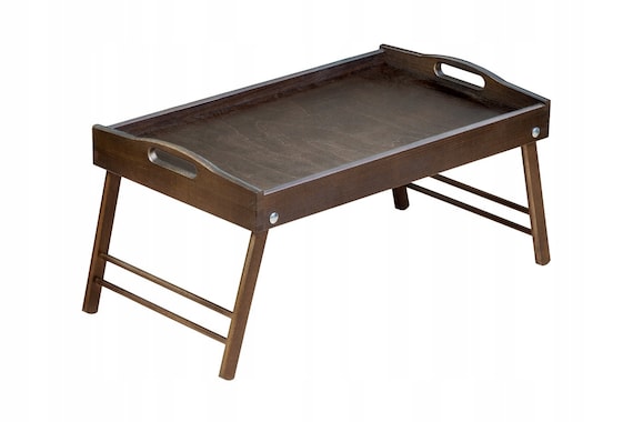 Dunkelbraunes großes Tablett, Couchtisch aus Holz, Tischtablett, Laptopständer Holz, Frühstück im Bett, Klappbeine Tablett mit Griffen, Serviertablett